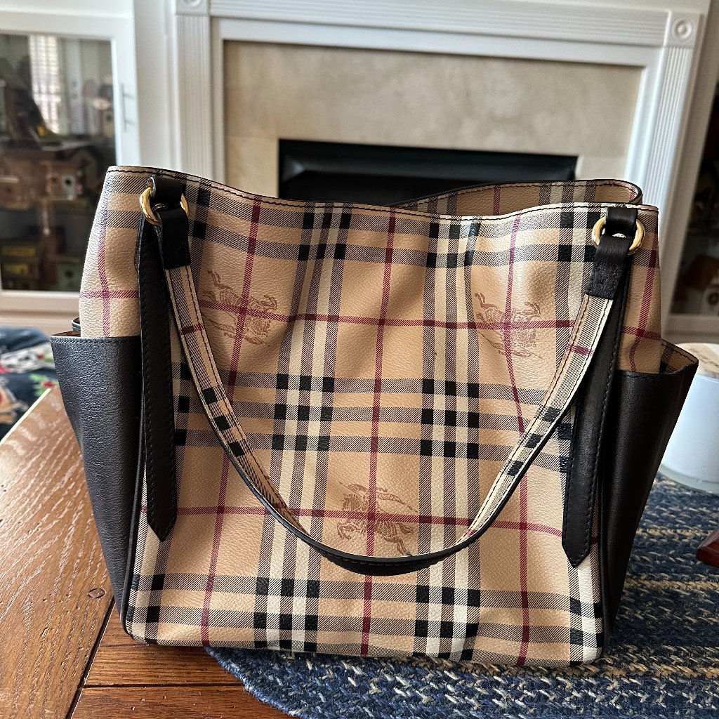 Burberry Canterbury Haymarket Medium Tote Bag Black, Brown And Beige